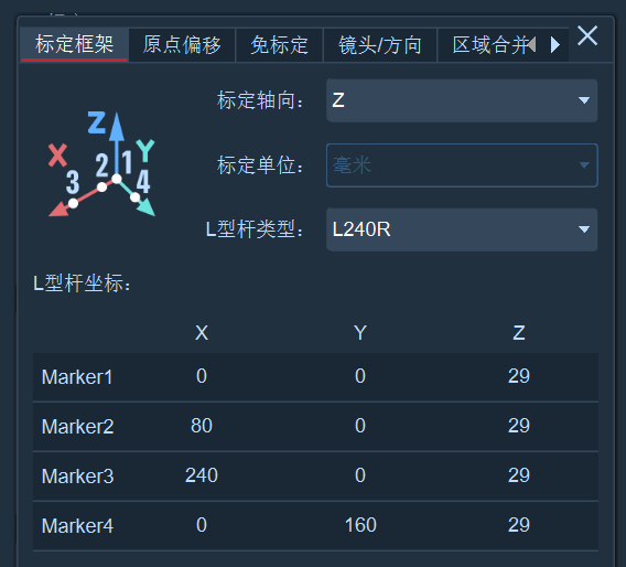 L 型杆标定框架设置